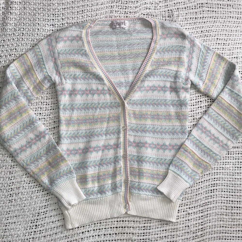 Vintage Rosanna Small Knit Pastel Cardigan Sweater